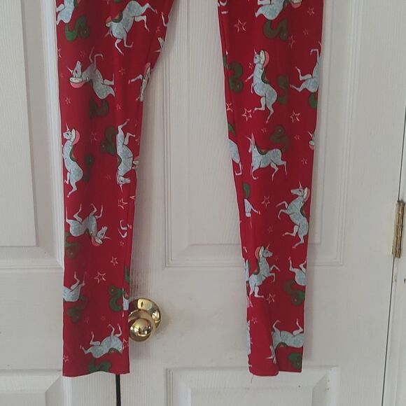 Lularoe red unicorn Santa tall & curvy butter soft leggings - Picture 2 of 6